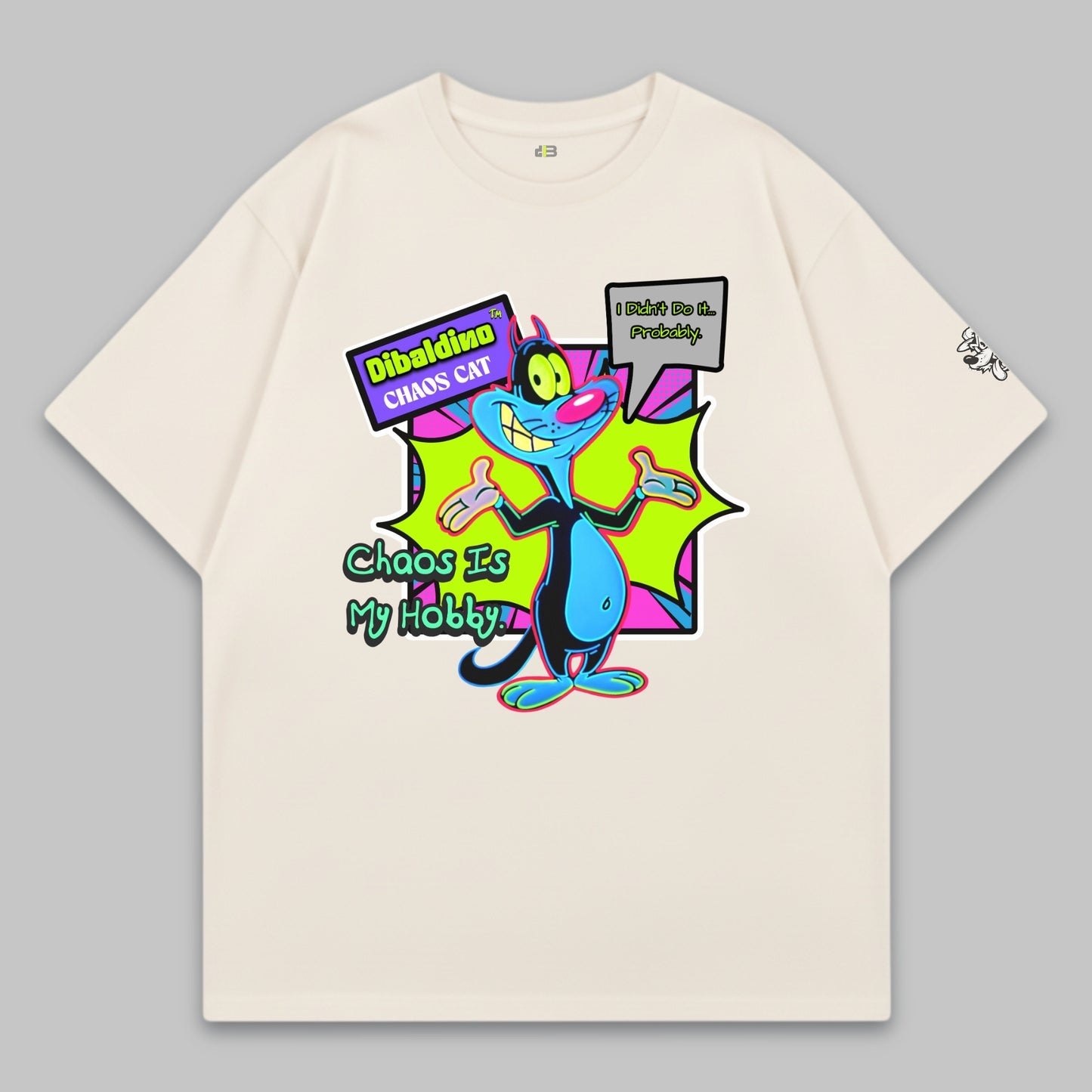 Chaos Cat Neon Edition – Oversized Cotton T-Shirt