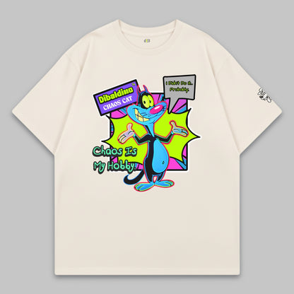Chaos Cat Neon Edition – Oversized Cotton T-Shirt