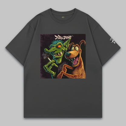 Goblin & Dog Chaos Duo – Oversize Baumwoll-T-Shirt