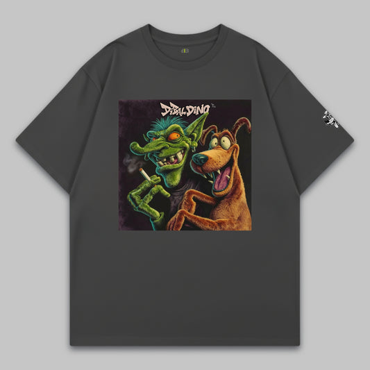 Goblin & Dog Chaos Duo – Oversized Cotton T-Shirt