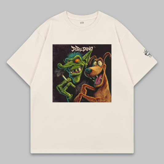 Goblin & Dog Chaos Duo – Oversized Cotton T-Shirt