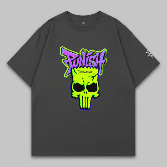 Punish Neon Skull – Oversize Baumwoll-T-Shirt